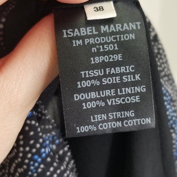 NWT Isabel Marant Etoile Estelle Plunging V-Neck Dress Black Blue White Dots 38 - Picture 6 of 11
